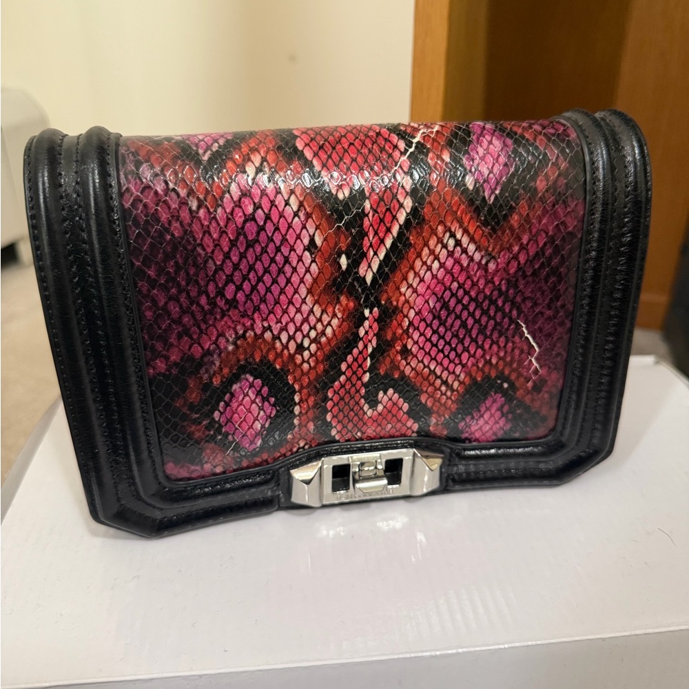 Rebecca Minkoff Pink and Black Snake Print Clutch